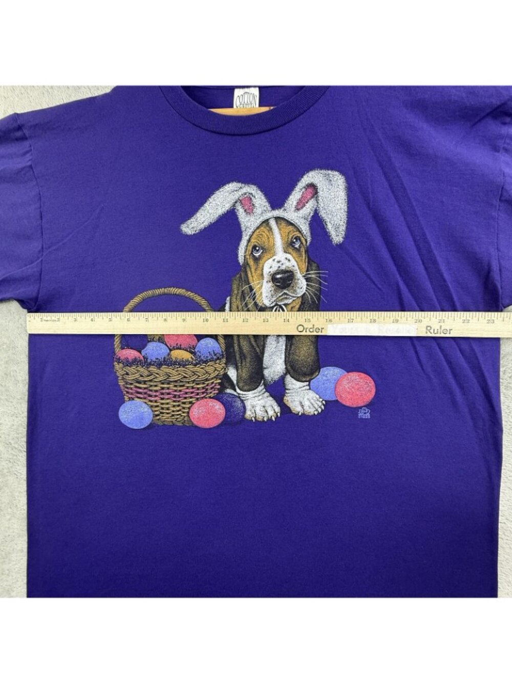 Vintage Cotton Grove Designs Shirt Mens XL Purple Easter Dog Bunny Tee 1995 USA - Picture 7 of 11